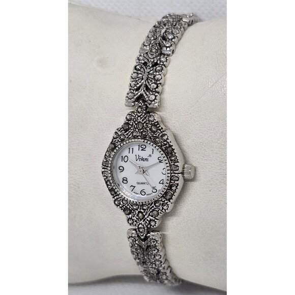 Women\'s Vivani Cocktail Stunning Silver Tone Marcasites Bracelet Band Watch 07 main image 4